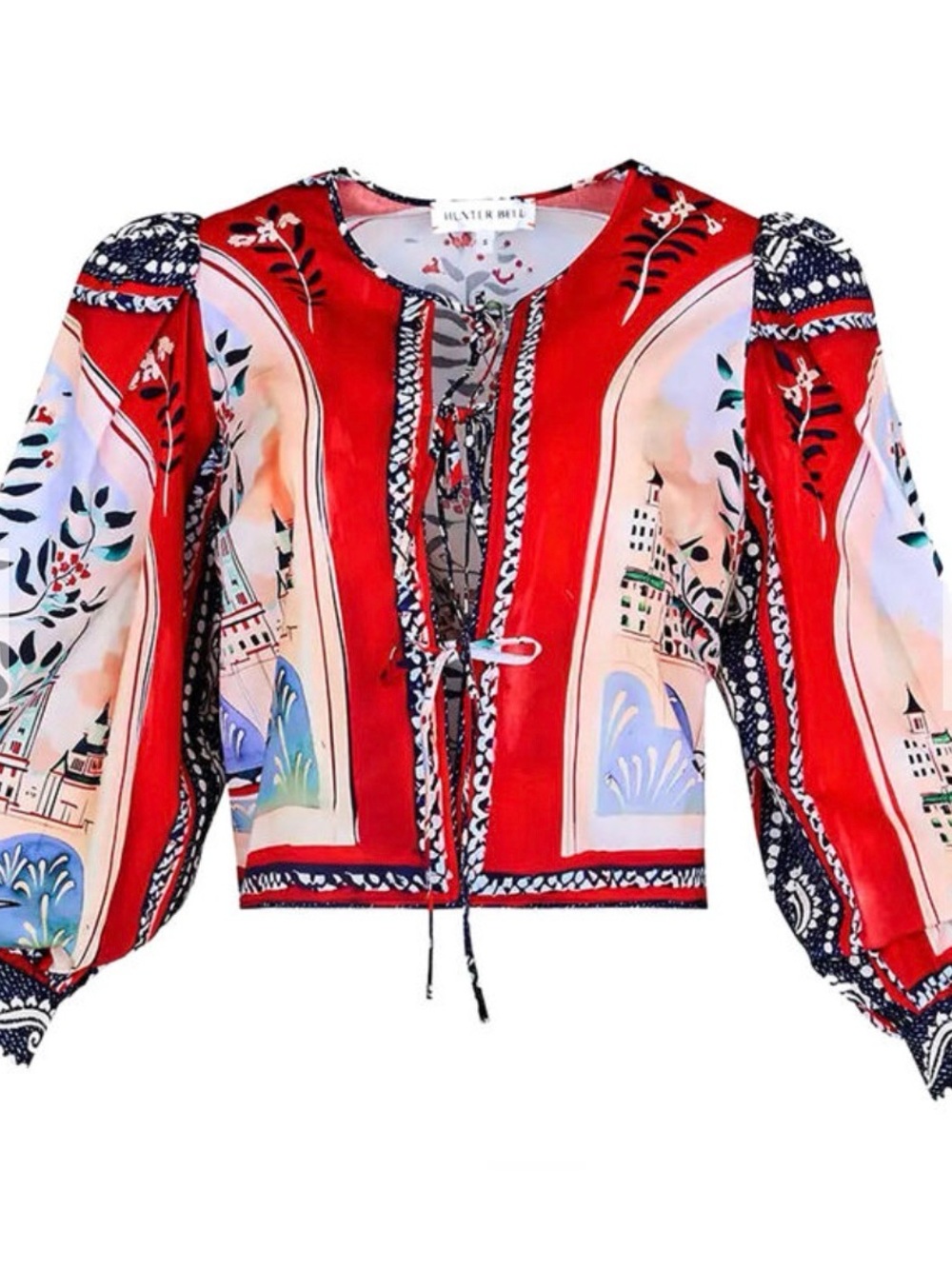 HUNTER BELL Red Scenic Lace-Up Peasant Blouse